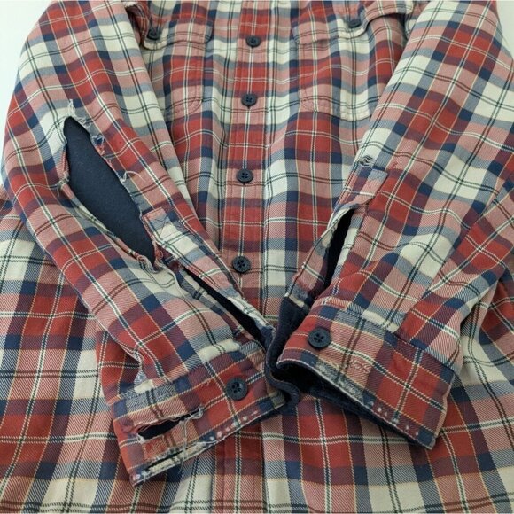 LL Bean Shacket Mens Size Medium Blue Cotton Plaid Fleece Lined Traditional Fit - Picture 7 of 13